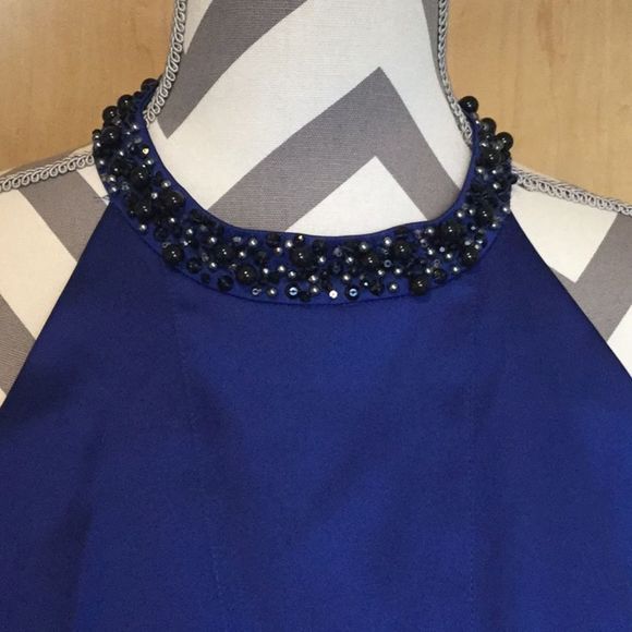 KAY UNGER Stretch Satin Beaded Halter Merm… - Picture 2 of 8